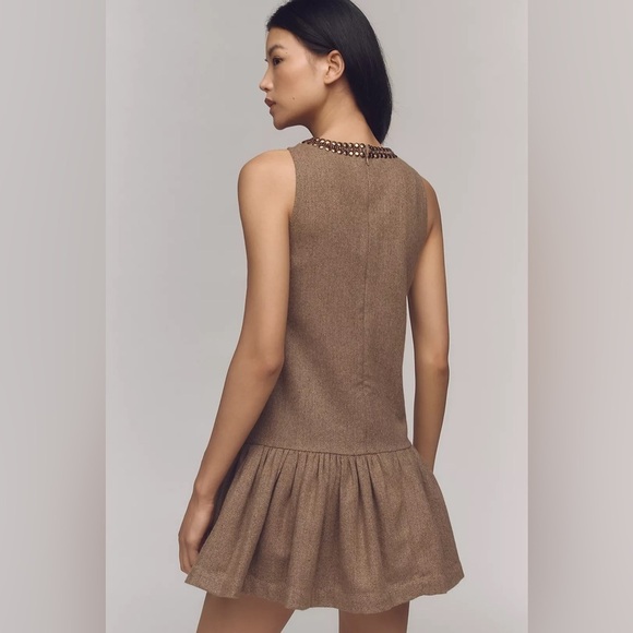 NWT! By Anthropologie Brown Beaded Keyhole Sleeveless Mini Dress - Multiple 🥐 - Picture 4 of 9